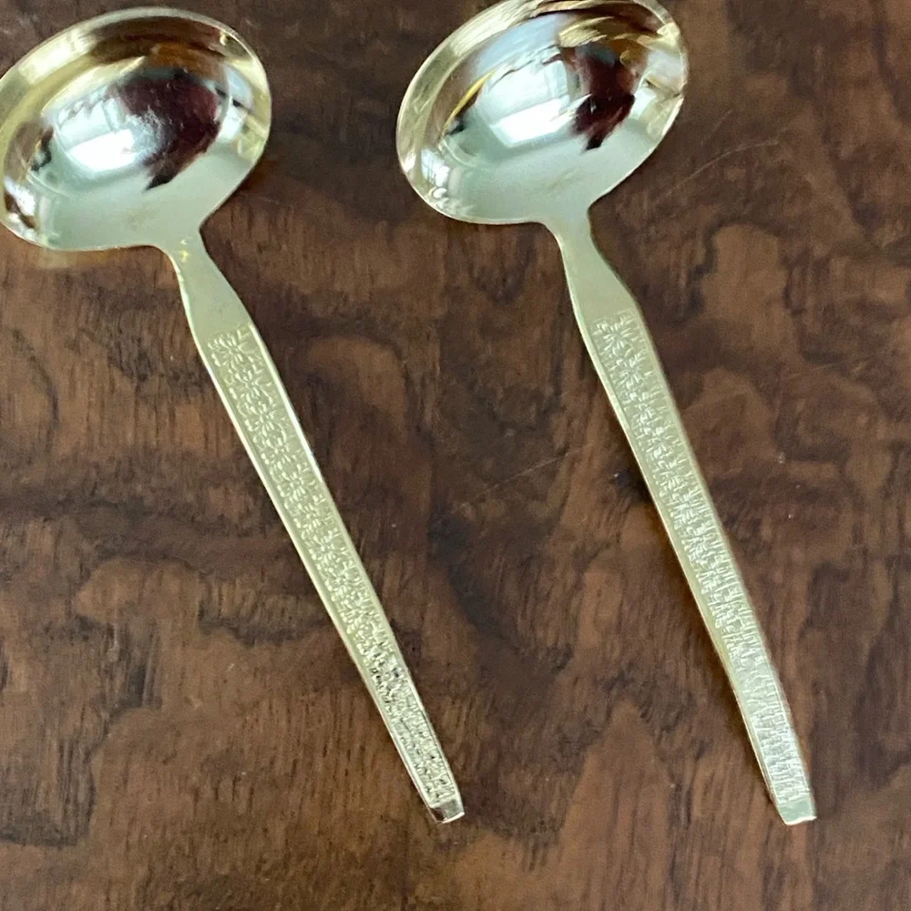 Golden Trocadero Ladles set of 2 Elegant Gold Stainless Vintage Serving Spoons